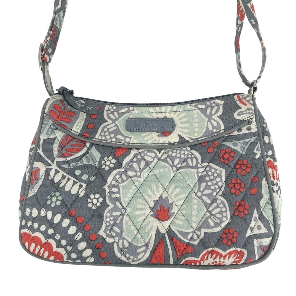Vera Bradley Little Crossbody in Nomadic Floral Gray Red Green‎ Quilted